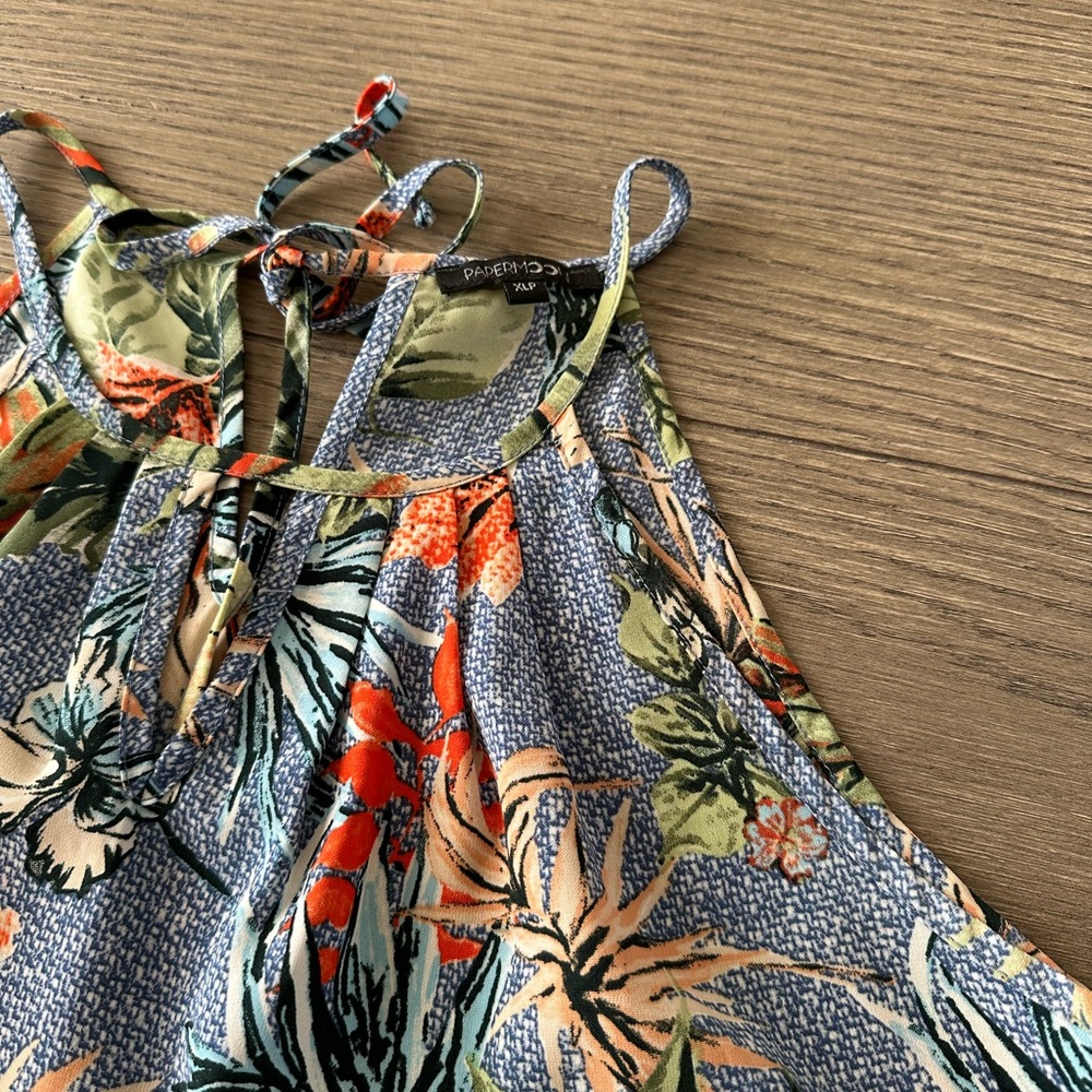 Papermoon Floral Halter Tank Top 2-Pack Navy Tropical Print XLP - Picture 2 of 10